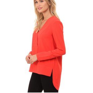 French Connection Arrow Crepe Long Sleeve V-Neck Top in Red